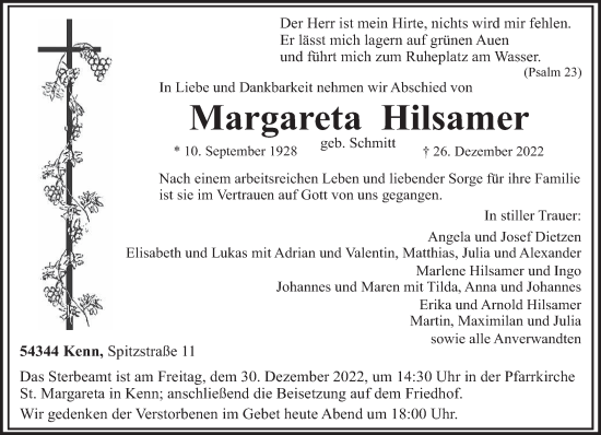 Traueranzeige von Margareta Hilsamer von trierischer_volksfreund