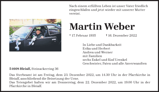 Traueranzeige von Martin Weber von trierischer_volksfreund