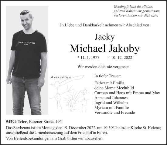 Traueranzeige von Michael Jakoby von trierischer_volksfreund