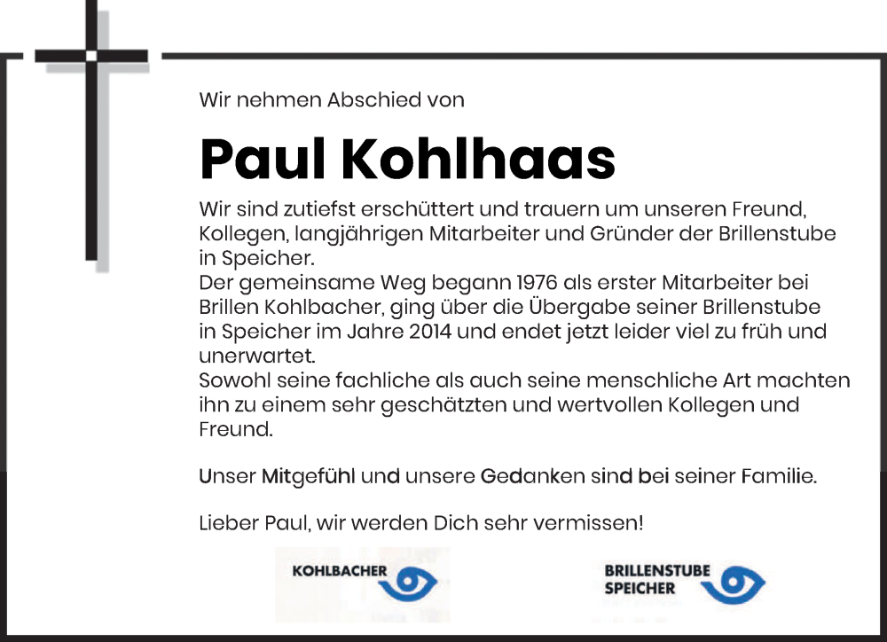  Traueranzeige für Paul Kohlhaas vom 22.12.2022 aus trierischer_volksfreund