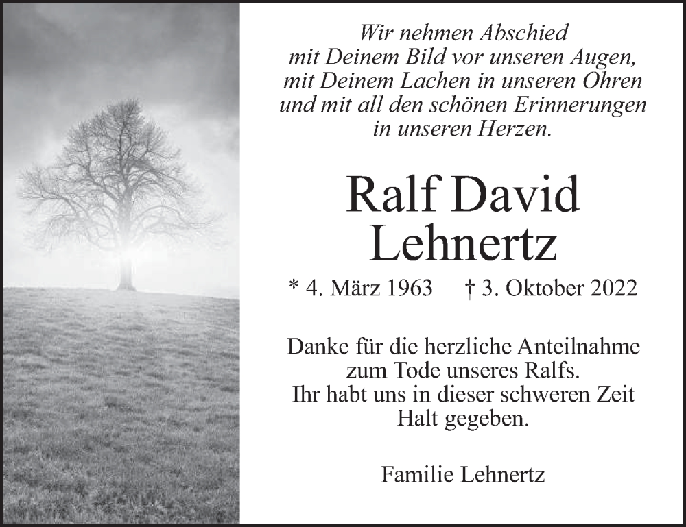  Traueranzeige für Ralf David Lehnertz vom 03.12.2022 aus trierischer_volksfreund