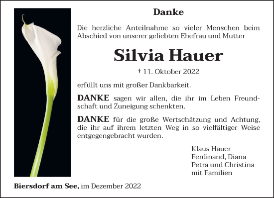 Traueranzeige von Silvia Hauer von trierischer_volksfreund