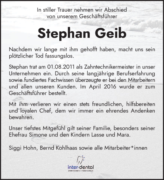 Traueranzeige von Stephan Geib von trierischer_volksfreund