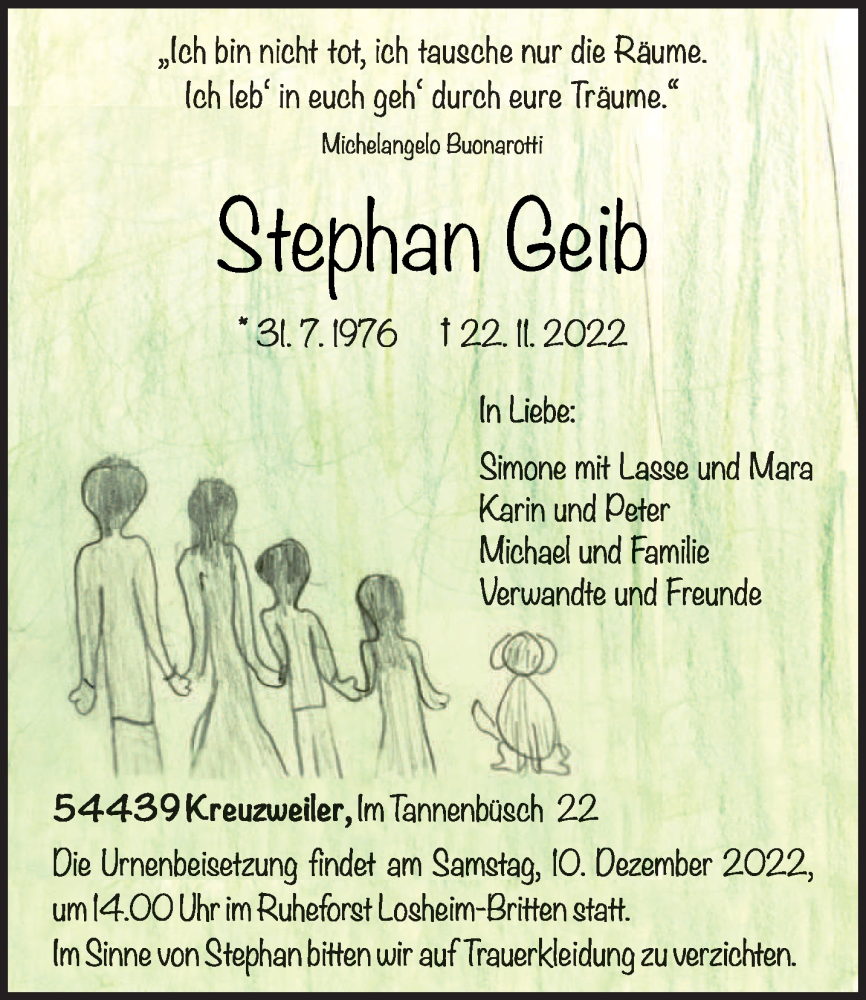  Traueranzeige für Stephan Geib vom 03.12.2022 aus trierischer_volksfreund