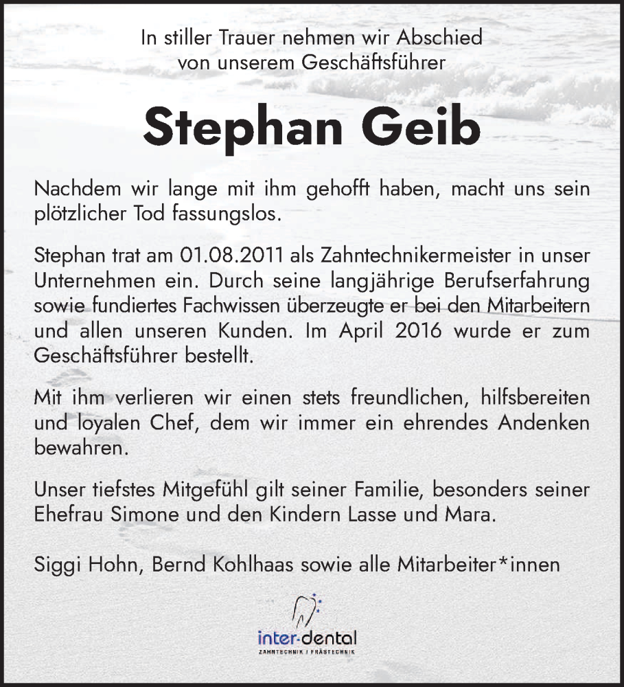  Traueranzeige für Stephan Geib vom 03.12.2022 aus trierischer_volksfreund