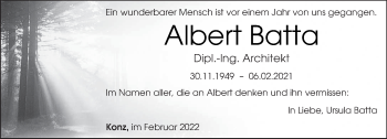 Traueranzeige von Albert Batta von trierischer_volksfreund