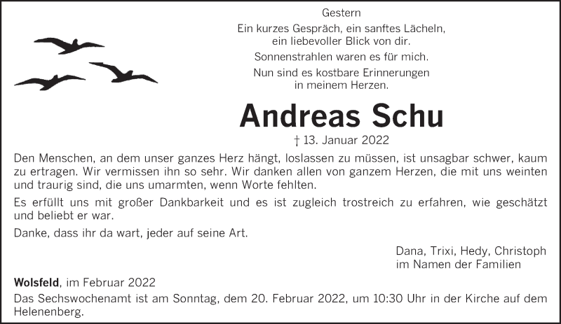  Traueranzeige für Andreas Schu vom 12.02.2022 aus trierischer_volksfreund