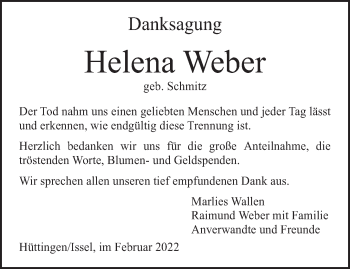 Traueranzeige von Helena Weber von trierischer_volksfreund