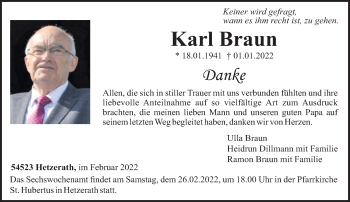 Traueranzeige von Karl Braun von trierischer_volksfreund