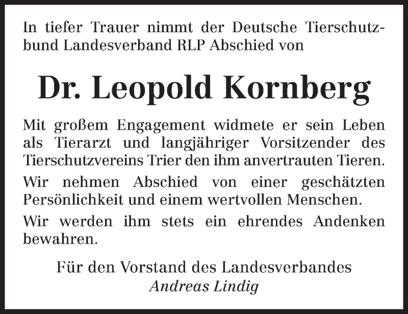  Traueranzeige für Leopold Kornberg vom 16.02.2022 aus trierischer_volksfreund
