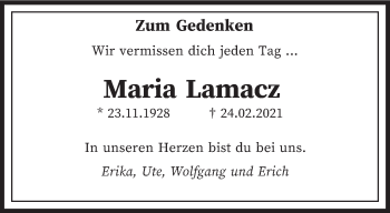 Traueranzeige von Maria Lamacz von trierischer_volksfreund