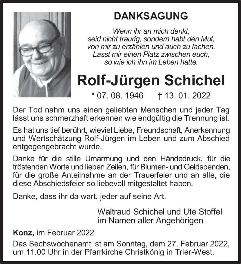  Traueranzeige für Rolf-Jürgen Schichel vom 23.02.2022 aus trierischer_volksfreund