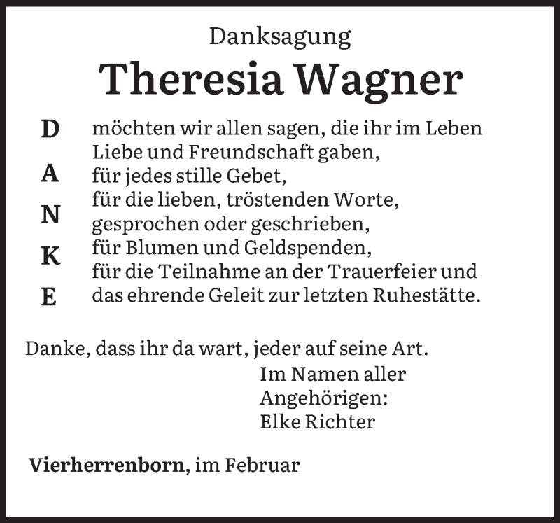  Traueranzeige für Theresia Wagner vom 16.02.2022 aus trierischer_volksfreund