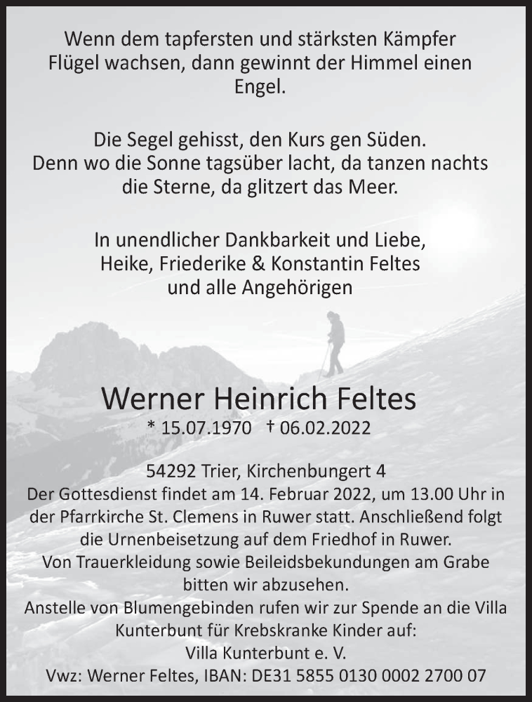  Traueranzeige für Werner Heinrich Feltes vom 09.02.2022 aus trierischer_volksfreund