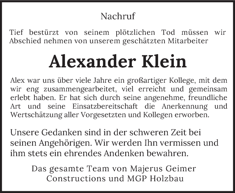  Traueranzeige für Alexander Klein vom 15.03.2022 aus trierischer_volksfreund