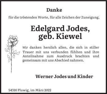 Traueranzeige von Edelgard Jodes von trierischer_volksfreund