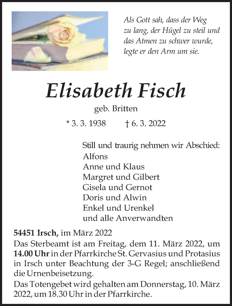  Traueranzeige für Elisabeth Fisch vom 09.03.2022 aus trierischer_volksfreund