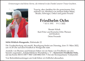 Traueranzeige von Friedhelm Ochs von trierischer_volksfreund