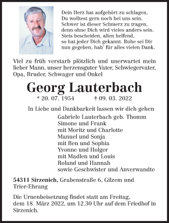 Traueranzeige von Georg Lauterbach von trierischer_volksfreund