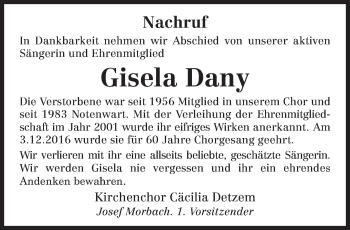 Traueranzeige von Gisela Dany von trierischer_volksfreund