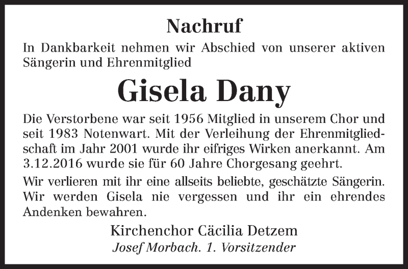  Traueranzeige für Gisela Dany vom 08.03.2022 aus trierischer_volksfreund