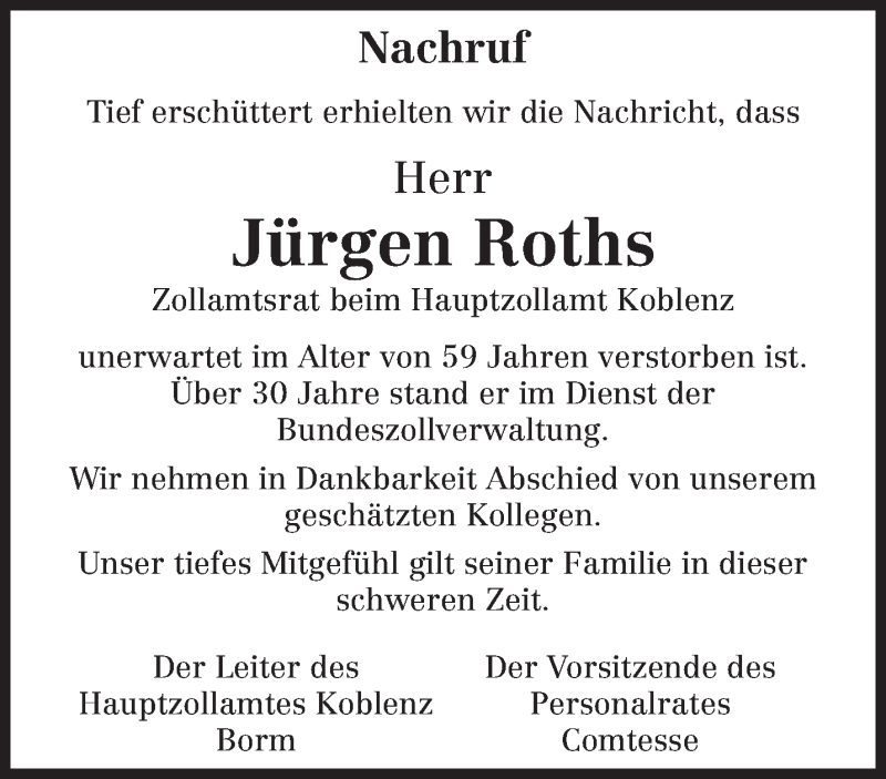  Traueranzeige für Jürgen Roths vom 05.03.2022 aus trierischer_volksfreund