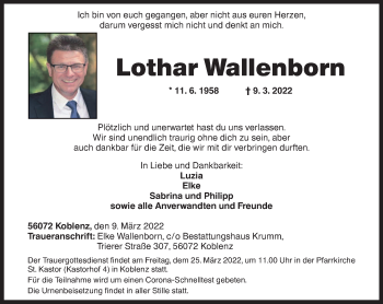 Traueranzeige von Lothar Wallenborn von trierischer_volksfreund