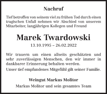Traueranzeige von Marek Twardowski von trierischer_volksfreund