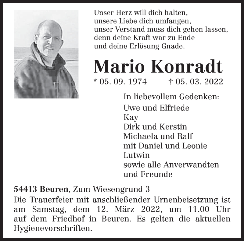  Traueranzeige für Mario Konradt vom 09.03.2022 aus trierischer_volksfreund