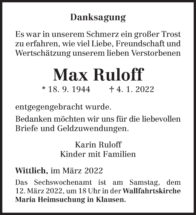  Traueranzeige für Max Ruloff vom 05.03.2022 aus trierischer_volksfreund