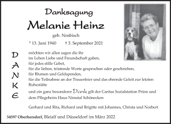 Traueranzeige von Melanie Heinz von trierischer_volksfreund