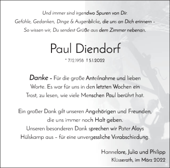Traueranzeige von Paul Diendorf von trierischer_volksfreund
