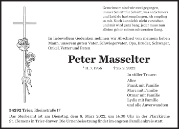 Traueranzeige von Peter Masselter von trierischer_volksfreund