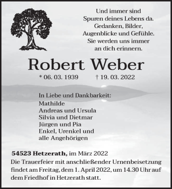 Traueranzeige von Robert Weber von trierischer_volksfreund