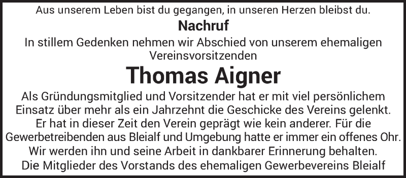  Traueranzeige für Thomas Aigner vom 17.03.2022 aus trierischer_volksfreund