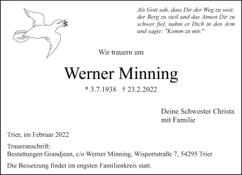 Traueranzeige von Werner Minning von trierischer_volksfreund