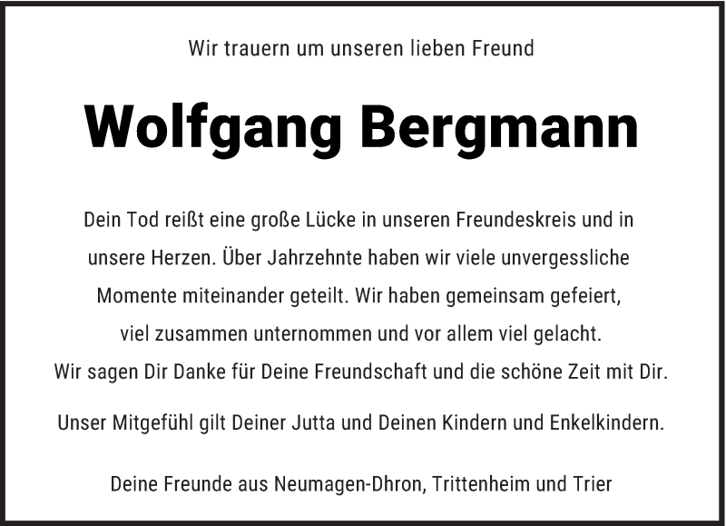  Traueranzeige für Wolfgang Bergmann vom 15.03.2022 aus trierischer_volksfreund