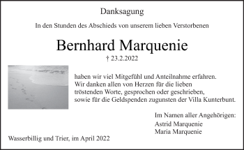 Traueranzeige von Bernhard Marquenie von trierischer_volksfreund