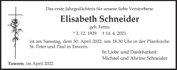 Traueranzeige von Elisabeth Schneider von trierischer_volksfreund