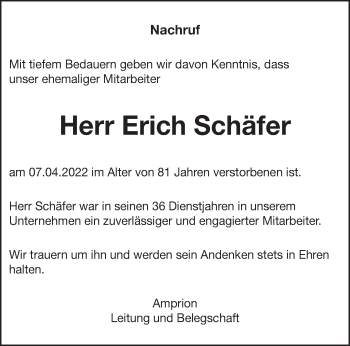 Traueranzeige von Erich Schäfer von trierischer_volksfreund