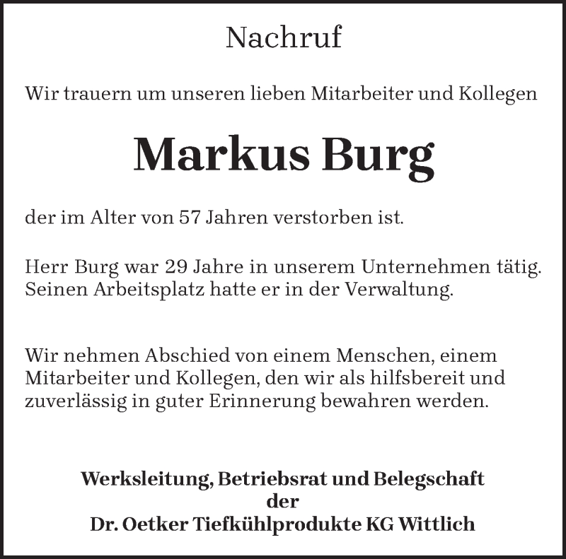  Traueranzeige für Markus Burg vom 16.04.2022 aus trierischer_volksfreund