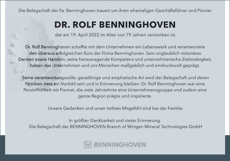  Traueranzeige für Rolf Benninghoven vom 23.04.2022 aus trierischer_volksfreund