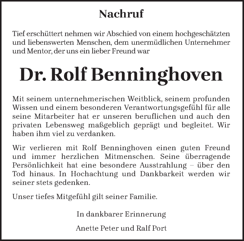  Traueranzeige für Rolf Benninghoven vom 23.04.2022 aus trierischer_volksfreund