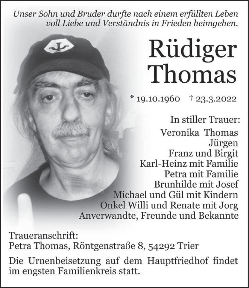  Traueranzeige für Rüdiger Thomas vom 06.04.2022 aus trierischer_volksfreund