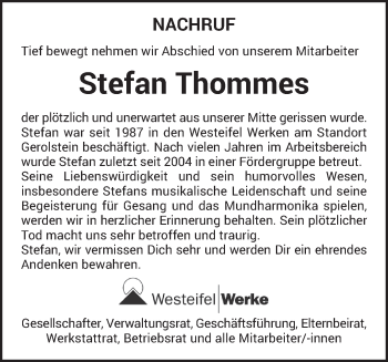 Traueranzeige von Stefan Thommes von trierischer_volksfreund