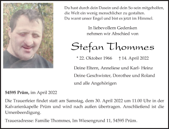 Traueranzeige von Stefan Thommes von trierischer_volksfreund