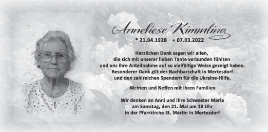 Traueranzeige von Anneliese Kimmling von trierischer_volksfreund