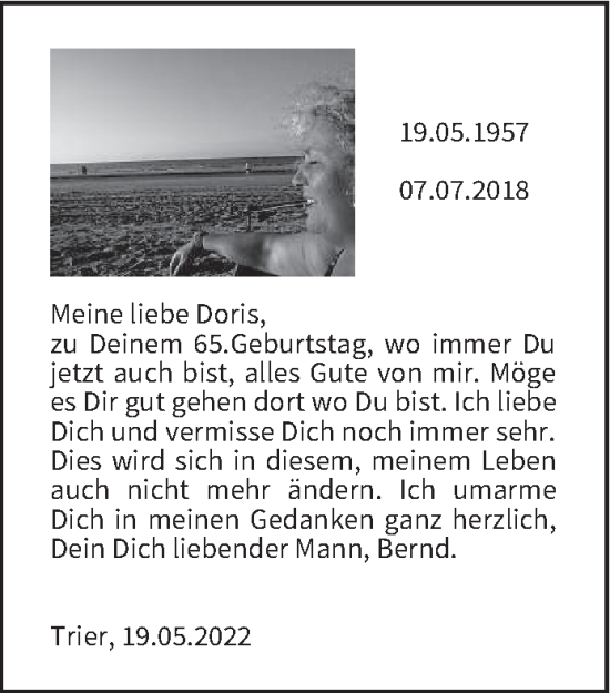 Traueranzeige von Doris Franzen-Dahnke von trierischer_volksfreund