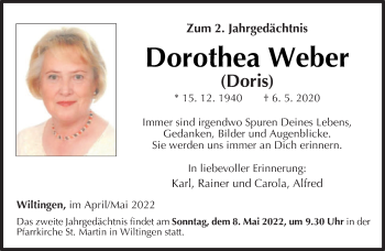 Traueranzeige von Dorothea Weber von trierischer_volksfreund