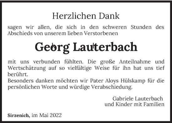 Traueranzeige von Georg Lauterbach von trierischer_volksfreund